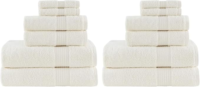 Madison Park Organic 100% Cotton Bathroom Towel Set, Hotel & Spa Quality Highly Absorbent, Quick Dry, Include for Shower, Handwash & Facial Washcloth, Multi-Sizes, Ivory (Pack of 2)