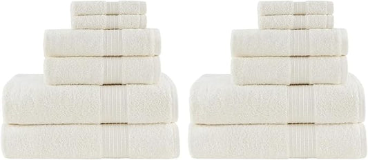 Madison Park Organic 100% Cotton Bathroom Towel Set, Hotel & Spa Quality Highly Absorbent, Quick Dry, Include for Shower, Handwash & Facial Washcloth, Multi-Sizes, Ivory (Pack of 2)