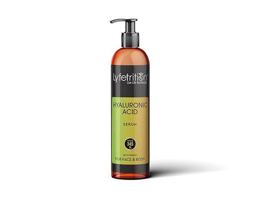 Lyfetrition Hyaluronic Acid Serum for Skin, Moisturizing and Hydrating Serum for All Types of Skin, 100% Natural Face Serum with Vitamin C & Aloe Vera (12 Fl Oz), Clear Serum, (Lyfe7581)