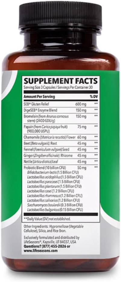 LifeSeasons Digestivi-T - Digestive Enzymes & 10 Billion CFU Probiotic Supplement - Supports Gut & Immune Health - Bloating & Digestion Relief for Women & Men - 90 Capsules