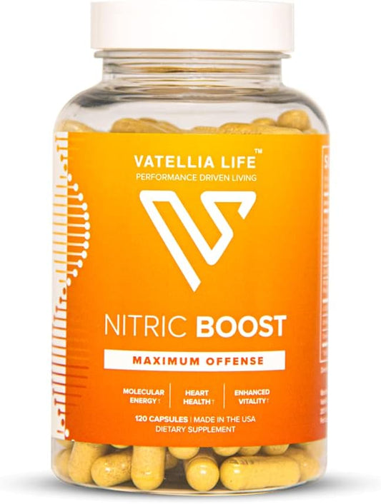 Vatellia Life Nitric Boost - Nitric Oxide Supplement for Men | High Absorption Formula | 100% Natural Ingredients | Best Nitric Oxide Booster | Increase Blood Flow | 2 Month Supply
