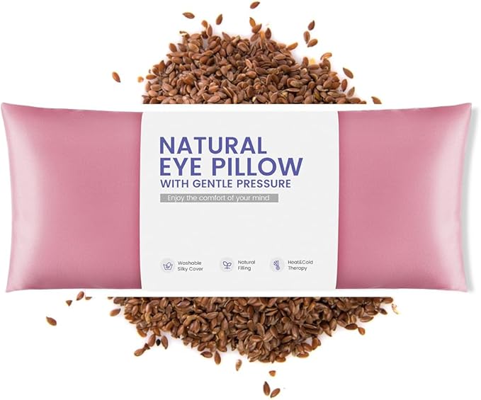 Eye Pillow for Yoga, Relaxation, Sleeping, Microwavable Weighted Eye Mask Heated for Meditation, Dry Eyes, Moist Heat Hot & Cold Eye Compress with Aromatherapy, No Scent (Pink)