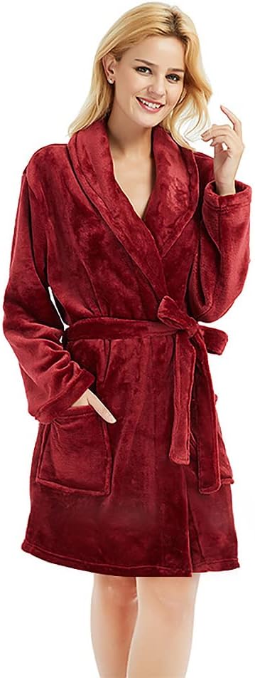 U2SKIIN Women Fleece Robe, Short Cozy Plush Robes for Womens Soft Shawl Collar Warm Spa Bathrobe