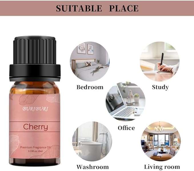 BURIBURI Cherry Fragrance Oil, Premium Grade Cherry Scented Oil 10ml Essential Oil for Diffusers, Candle Making