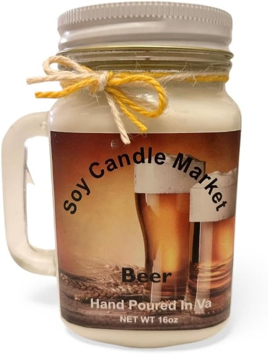 Soy Scented Candles | Handmade & Highly Aromatic Candles Burns Upto 85 Hours in Glass Jar - Perfect for Home Decor, Wedding, Birthday, Dinner (Beer, 16 oz)