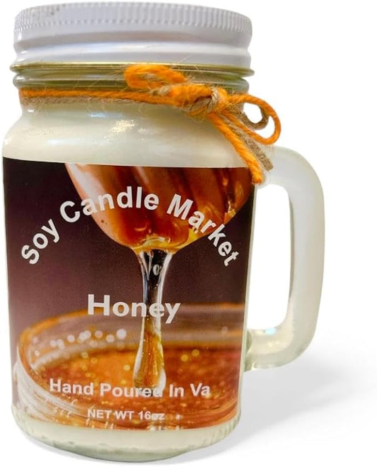 Soy Scented Candles | Handmade & Highly Aromatic Candles Burns Upto 85 Hours in Glass Jar - Perfect for Home Decor, Wedding, Birthday, Dinner (Honey, 16 oz)