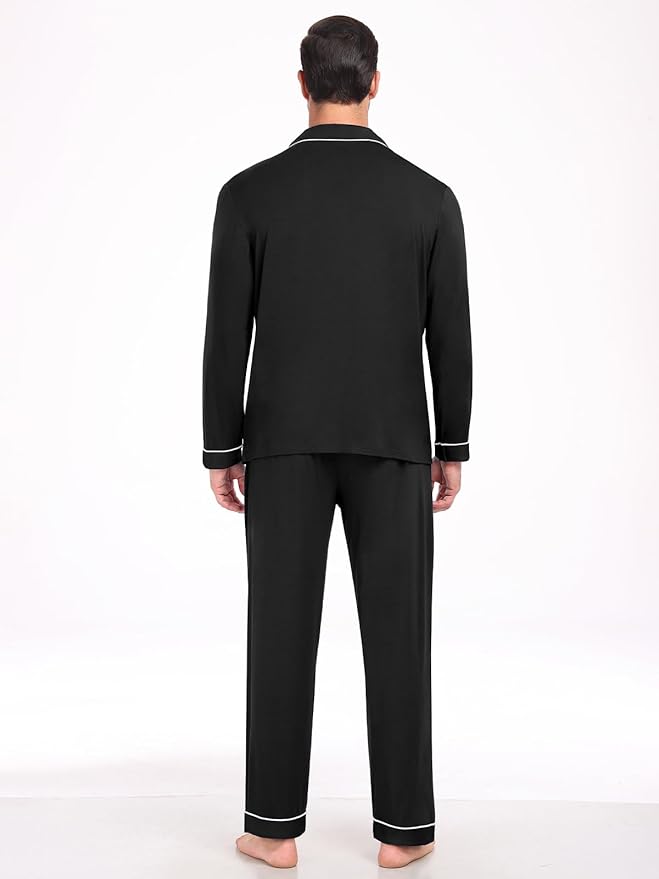 Men Modal Pajama Set Long Sleeve Pjs Button Down Sleepwear Soft Comfy Loungewear Sets 2 Piece Nightwear S-3XL