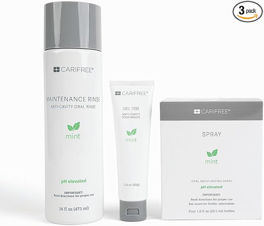 CariFree Maintenance & Prevention Starter Kit, Mint | Anti-Cavity Fluoride Toothpaste & Mouthwash Freshens Breath and Moistens Mouth | Dentist Recommended for Oral Care (3 Piece Set)