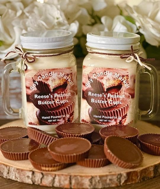 Soy Scented Candles | Handmade & Highly Aromatic Candles Burns Upto 85 Hours in Glass Jar - Perfect for Home Decor, Wedding, Birthday, Dinner (Peanut Butter Cups, 12 oz)
