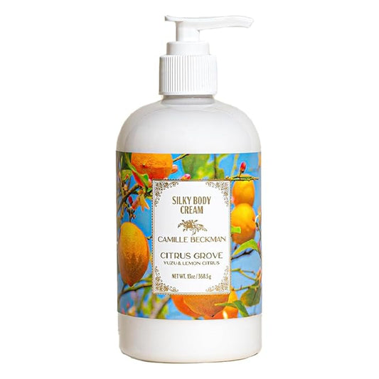 Camille Beckman Citrus Grove Scented Silky Body Cream, Daily Moisturizer for All Skin Types, Non-Greasy Vegan Formula to Nourish and Soften Hands and Body, 13 Ounce