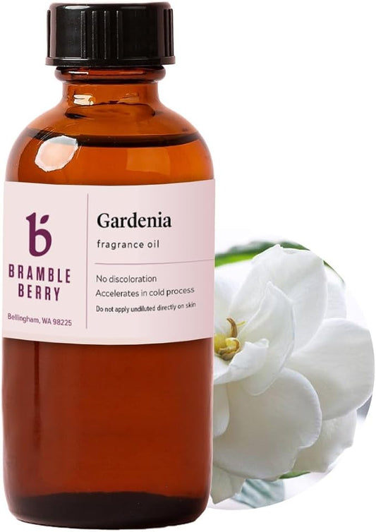 Bramble Berry Gardenia Fragrance Oil 2 oz | True Floral Scent for Soap Making, Lotion, Scrubs, Candles & Bath Bombs | Skin Safe, Vegan, Paraben & Phthalate Free