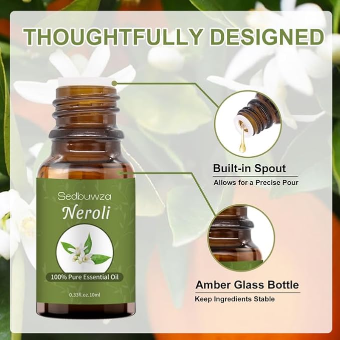 Sedbuwza Neroli Essential Oil, Pure Organic Neroli Fragrance Oil for Diffuser, Humidifier, Soap, Candle, Perfume