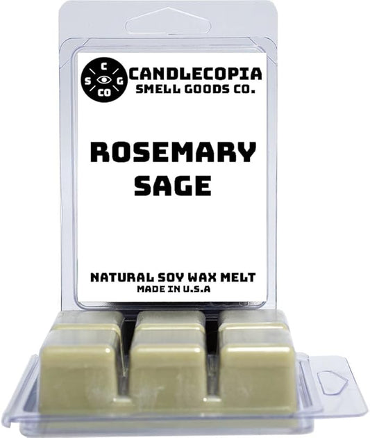 Rosemary Sage Strongly Scented Hand Poured Vegan Wax Melts, 12 Scented Wax Cubes, 6.4 Ounces in 2 x 6-Packs