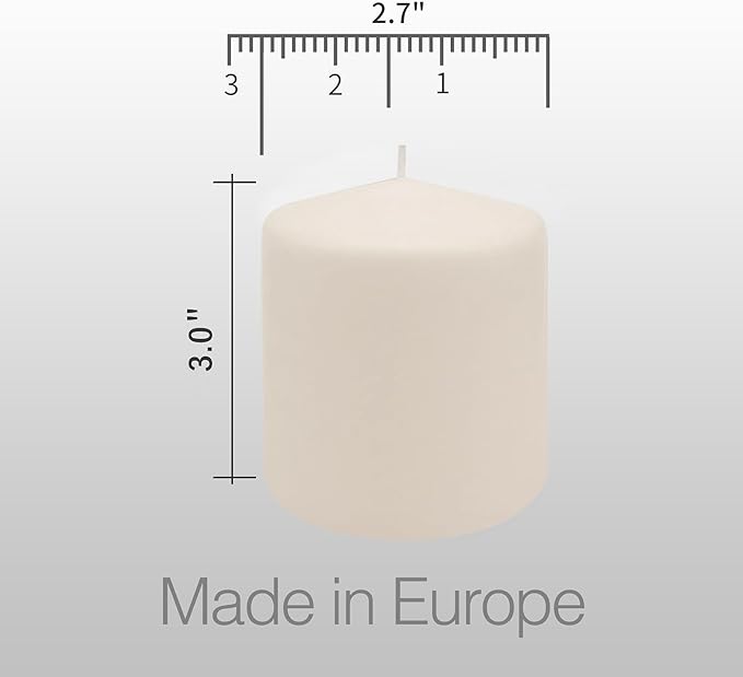 Pillar Candles - 2.7x3 inch | 30 Hours Burning, 6 Count - White Unscented Smokeless European Pillar Candles - Perfect for Wedding, Parties, Spas, Home Gatherings and Dinner