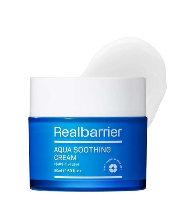 Real Barrier Aqua Soothing Cream 1.7 Fl.Oz. 50ml Hyaluronic Acid Facial Cream| Redness Relief Face Cream for Sensitive Skin | Face Moisturizer for Dry Skin| Calming Chamomile Extract| Korean Skincare
