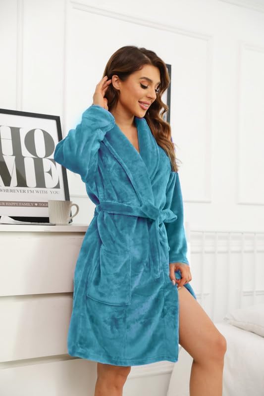 U2SKIIN Women Fleece Robe, Short Cozy Plush Robes for Womens Soft Shawl Collar Warm Spa Bathrobe