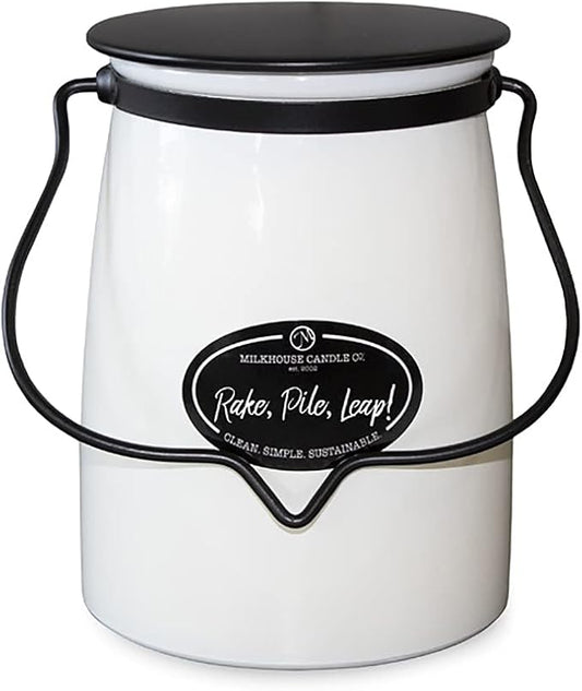 Milkhouse Candle Company - Rake, Pile, Leap! - Creamery Collection - 22oz Single Cotton Wick Soy Candles with Beeswax - Long Burn Time, Made in The USA - Non Toxic, Premium Scented Candles