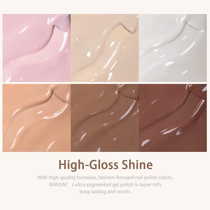 RARJSM Nude Gel Nail Polish Set 6 Colors,Skin Tone Neutral Nail Gel Polish 7.5ml Clear Pink Coffee Brown Beige for Fall Winter Soak Off Nail Art For French Tip Home Manicure DIY Nail Design