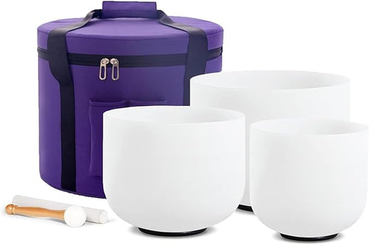 Hye-eun Crystal Singing Bowls 6''-10'' Set of 3 pcs 432HZ 10"C 8"F 6"A Meditation Yoga Bowls with Carrying Case Sound Bath Keep Balance Therapy