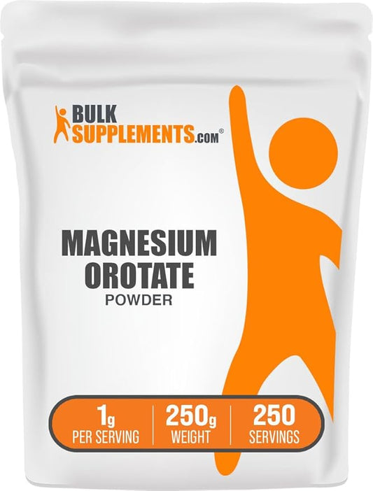 BulkSupplements.com Magnesium Orotate Powder - High Absorption Magnesium Supplement - Unflavored & Gluten Free, 1g per Serving, 250g (8.8 oz) (Pack of 1)