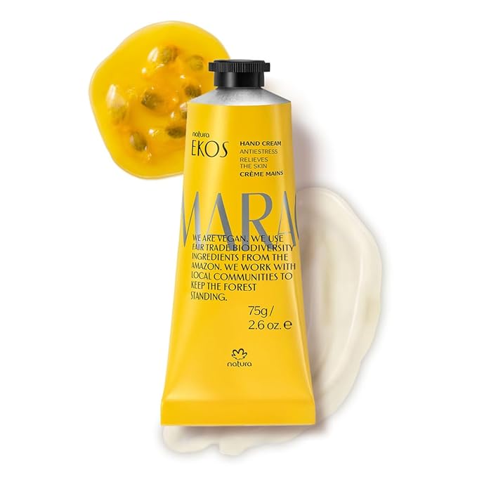 Natura - Ekos Passion Fruit Hand Cream - Calming Balm - Fast Absorption - 24-Hour Deep Hydration Skin Moisturizer - Vegan Skin Care - Brazilian Beauty Secrets - Self Care & Body Care - 2.6oz (75g)