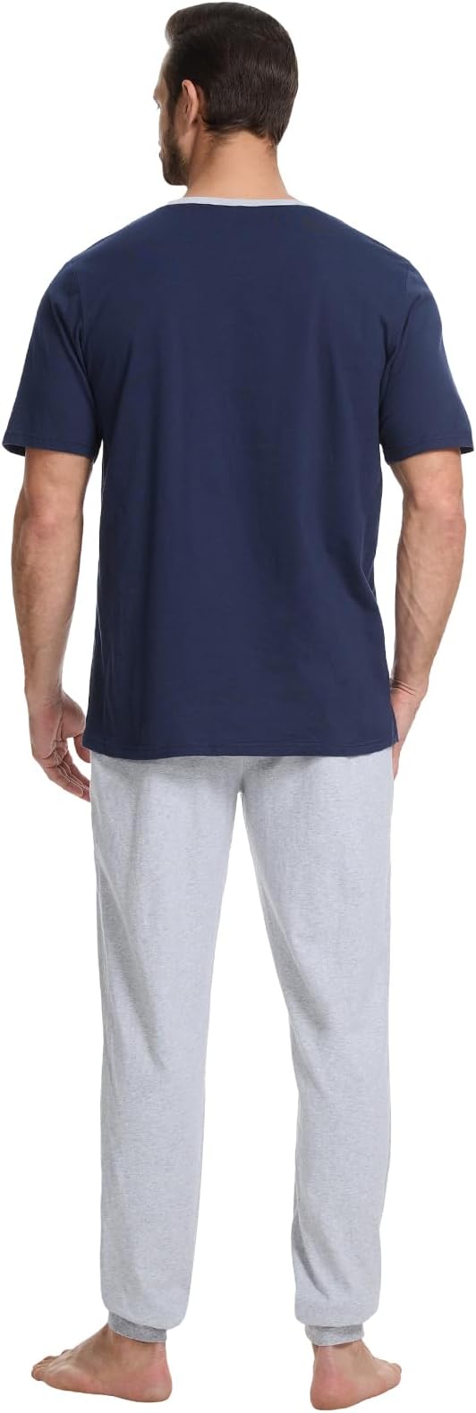 Men's Pajama Set with Henley Neckline 100% Cotton Soft and Comfortable Nightwear 2-Piece Lounge Set
