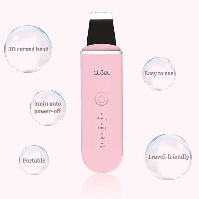 GUGUG Skin Scrubber Face Spatula - Skin Spatula Blackhead Remover Pore Cleaner with 4 Modes, Skin Care Tools-Pink