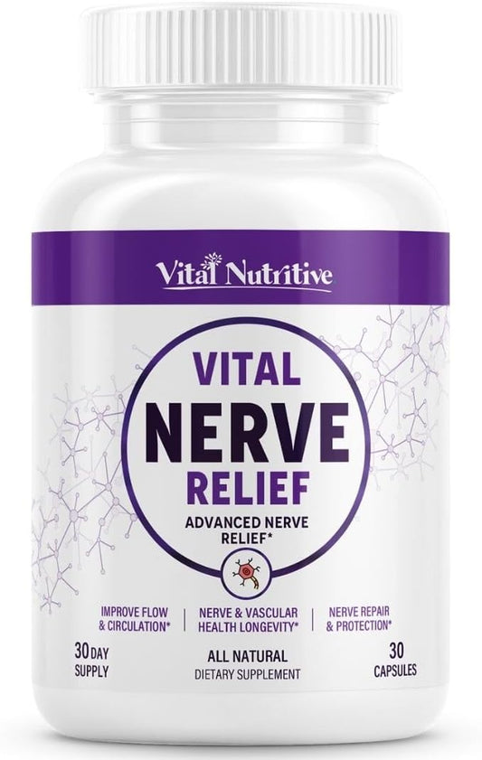 Vital Nerve Relief Supplement for Tingling & Discomfort – Alpha Lipoic Acid, Magnesium, CoQ10 – Vegan, Non-GMO, Gluten-Free, Sugar-Free, Dairy-Free – 30 Days Supply