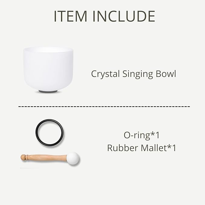 10 inch White E Note Solar Plexus Quartz Crystal Singing Bowl, for Healing Mindfulness Meditation Yoga Sound Baths, with Rubber Mallet O-ring