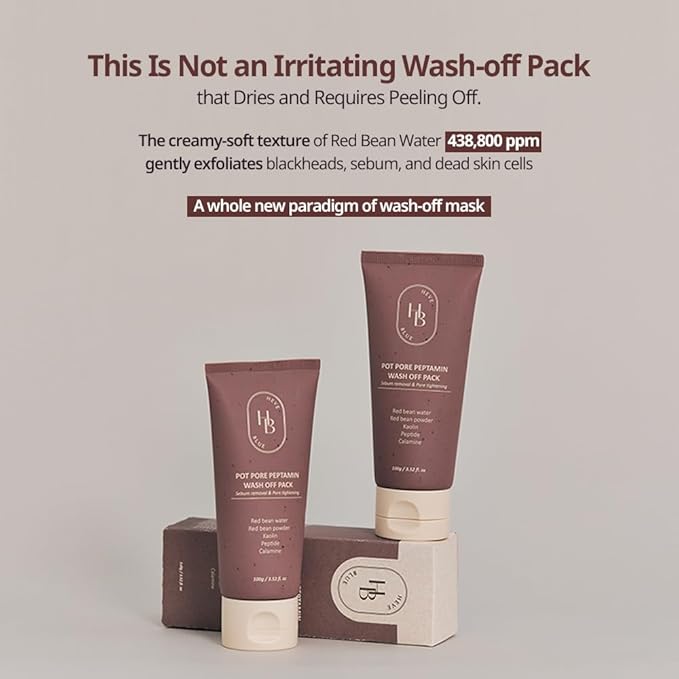 HEVEBLUE Pot Pore Peptamin Wash Off Pack - Red Bean, Peptide, Removes Blackhead, Pore Care, Tightening, Hydrating, Sensitive Skin, Korean Skincare, Exfoliating, Vegan, K-Beauty, Wash-off Mask Pack