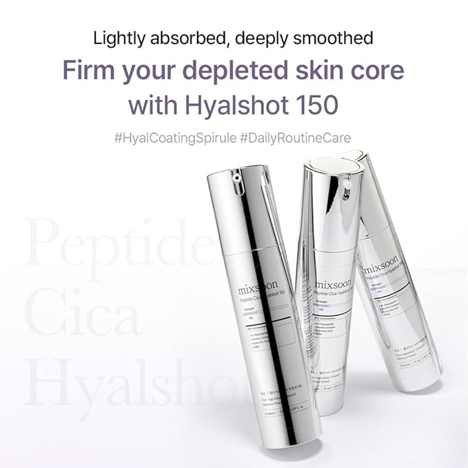 mixsoon Peptide Cica Hyalshot 150, 1.69 Fl. Oz / 50ml Centella Asiatica, Hyaluronic Acid for Sensitive Skin Lightweight & Fragrance-Free Korean Glass Skin Care