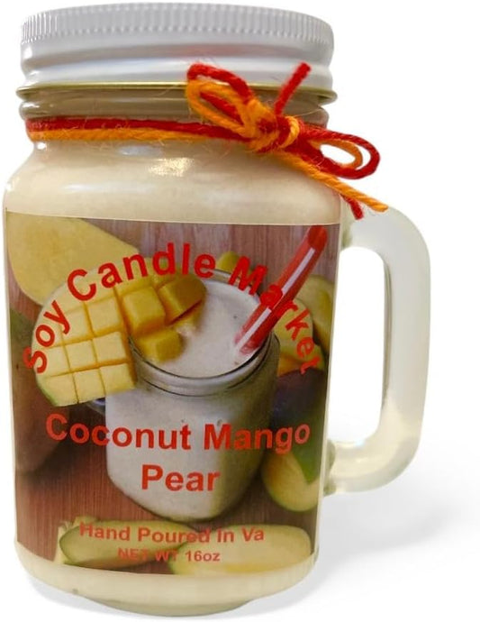 Soy Scented Candles | Handmade & Highly Aromatic Candles Burns Upto 85 Hours in Glass Jar - Perfect for Home Decor, Wedding, Birthday, Dinner (Coconut Mango Pear, 12 oz)