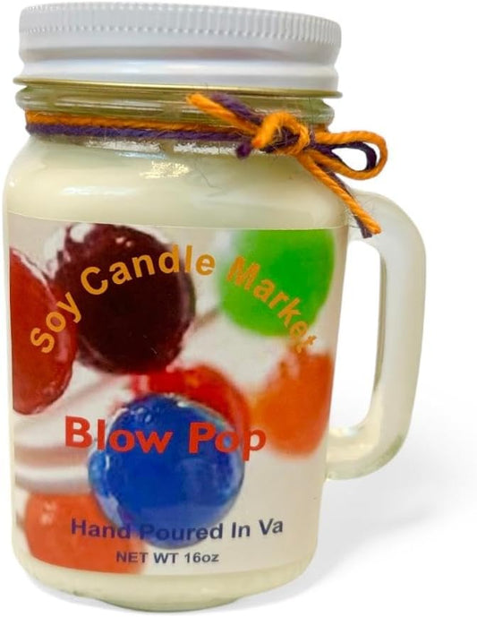 Soy Scented Candles | Handmade & Highly Aromatic Candles Burns Upto 85 Hours in Glass Jar - Perfect for Home Decor, Wedding, Birthday, Dinner (Blow Pop, 16 oz)