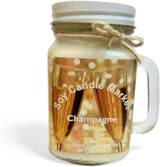 Soy Scented Candles | Handmade & Highly Aromatic Candles Burns Upto 85 Hours in Glass Jar - Perfect for Home Decor, Wedding, Birthday, Dinner (Champagne, 16 oz)