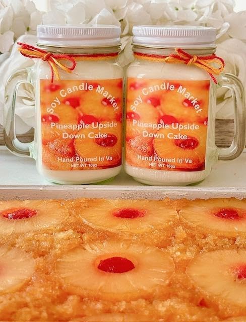 Soy Scented Candles | Handmade & Highly Aromatic Candles Burns Upto 85 Hours in Glass Jar - Perfect for Home Decor, Wedding, Birthday, Dinner (Pineapple Upside Down Cake, 12 oz)