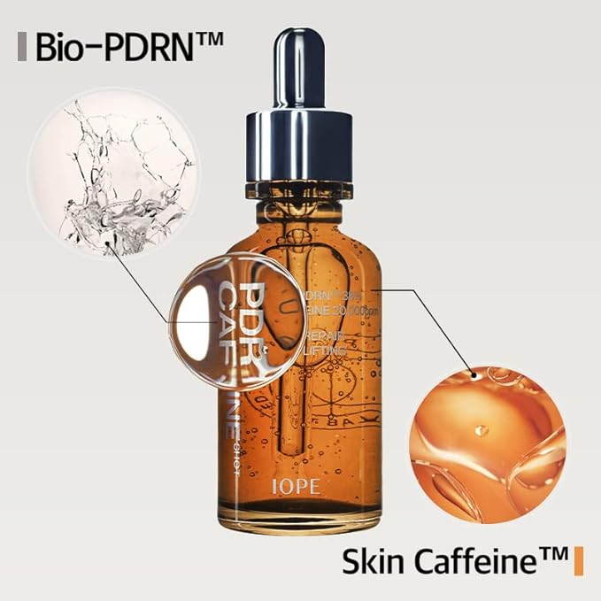 IOPE PDRN Caffeine Shot & Retinol Super Bounce Serum - Plant Based Anti-aging Serum, Korean Retinol for Daily Use