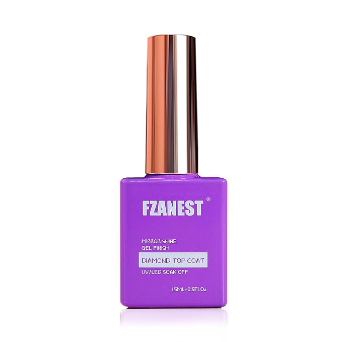 FZANEST Gel Top Coat Diamond- 15ml No Wipe Top Coat Gel Nail Polish High Gloss Mirror Shine Soak Off UV LED Clear Finish Chrome Top Long Lasting