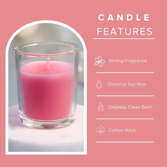 Simply Soson Scented Votive Candles, Bulk Set of 24 Pink Rose Small Candles Bulk, Votive Candles Scented in Glass, 10 Hours Burn, for Wedding, Birthday, Holiday Christmas & Home Decoration