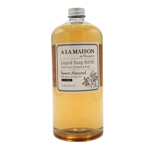 A LA MAISON Sweet Almond Natural Hand Wash Made with Essential Oils - Biodegradable, Plant-Based, Vegan, Cruelty-Free (33.8 Fl Oz Refill, 1 Pack)