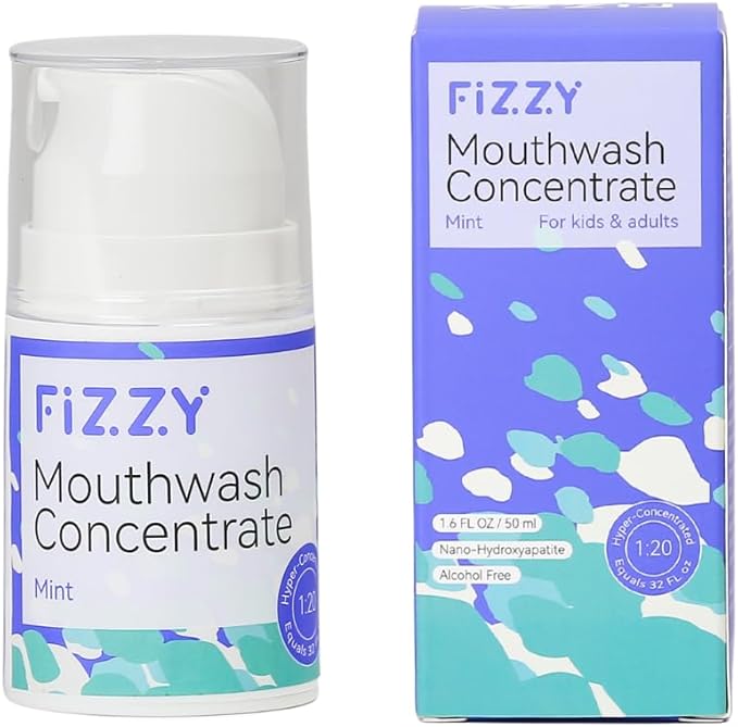 Fizzy Mouthwash Concentrate | Remineralizing Enamel Repair, Nano Hydroxyapatite | 20X Concentrated Travel Size | No Fluoride, Alcohol, Dye | Xylitol, Dry Mouth | Kids & Adults | Mint
