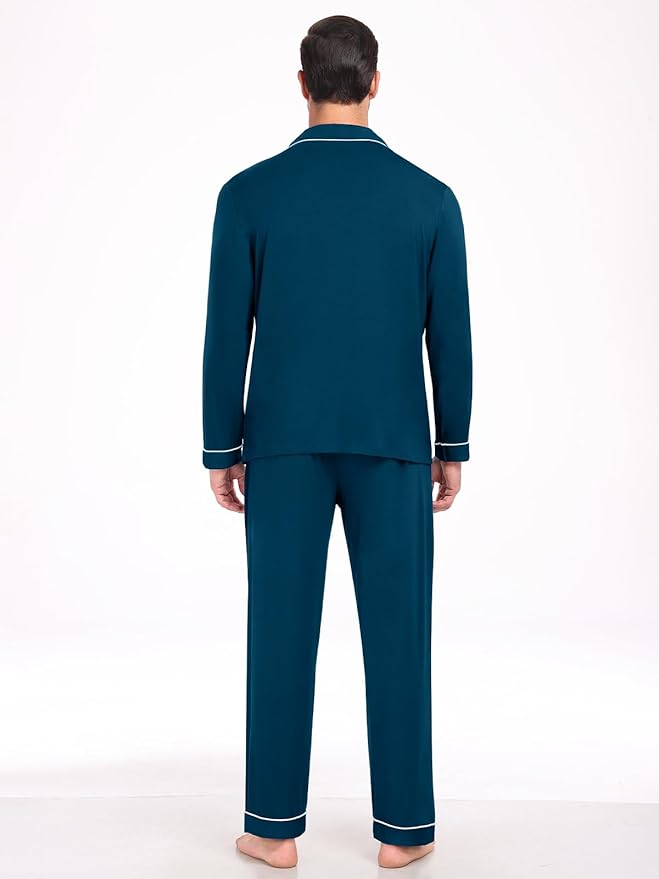 Men Modal Pajama Set Long Sleeve Pjs Button Down Sleepwear Soft Comfy Loungewear Sets 2 Piece Nightwear S-3XL