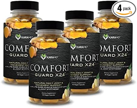 KaraMD Comfort Guard X24 | Joint & Movement Support Supplement | Turmeric Curcumin, Boswellia & Ginger | Ease Muscle Discomfort & Joint Stiffness | Non-GMO, Gluten Free & Vegan Friendly (4 Pack)
