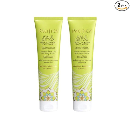 Pacifica Beauty Kale Detox Deep Cleaning Daily Face Wash + Cleanser, Coconut Water + Aloe Vera, For Oily and Blemish Prone Skin, 2 Pack, Sulfate and Paraben Free, Vegan and Cruelty Free