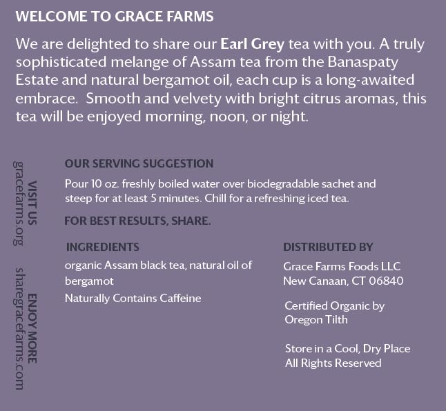 Grace Farms Organic Earl Grey Black Tea, 16 Pyramid Sachets | Bergamot Oil | Fairtrade & Kosher |Gives Back 100% of Profits