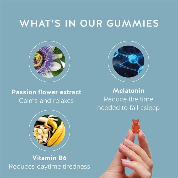 Bears with Benefits Vegan Melatonin 5mg Gummies, Sleep Gummies for Reduced time to Fall Asleep, with Vitamin B6 & Passion Fruit Extract - Super Snooze Sleep Vitamin (60 Gummies)