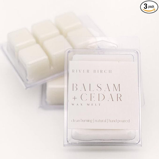 River Birch Candles 3 Pack Balsam + Cedar Scented Clean Natural Soy Wax Melts Tarts – Total 7.5 Oz. of Scented Wax Melts, Gift Pack, Holiday Scent, Made in USA