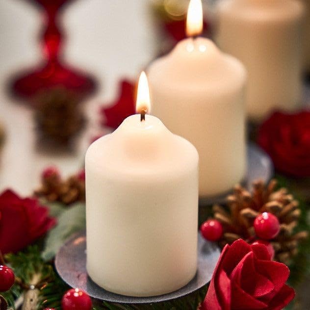 CW Studio Unscented Pressing Votive Candles – Long Hours Burn, Smokeless & Dripless – Premium Wax with Cotton Wick – Perfect for Weddings, Events, Home & Romantic Décor (50, Ivory, 1.5x1.3 inches)