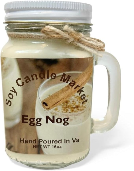 Soy Scented Candles | Handmade & Highly Aromatic Candles Burns Upto 85 Hours in Glass Jar - Perfect for Home Decor, Wedding, Birthday, Dinner (Egg Nog, 16 oz)