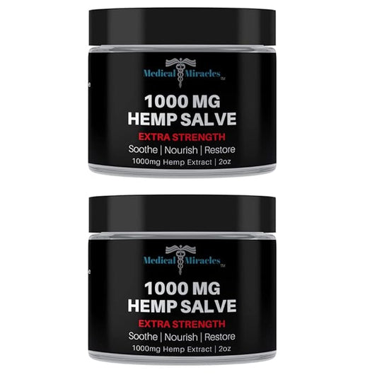 Medical Miracles| Hemp 1000 Mg Healing Salve |Ideal for Hips, Joints, Neck, Back, Elbows, Fingers, Hands, Knees|100% Natural - Made in USA |Pack of 2
