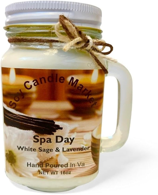 Soy Scented Candles | Handmade & Highly Aromatic Candles Burns Upto 85 Hours in Glass Jar - Perfect for Home Decor, Wedding, Birthday, Dinner (Spa Day, 16 oz)